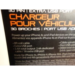 iPhone - iPod - iPad 30 pin Vehicle Charger 